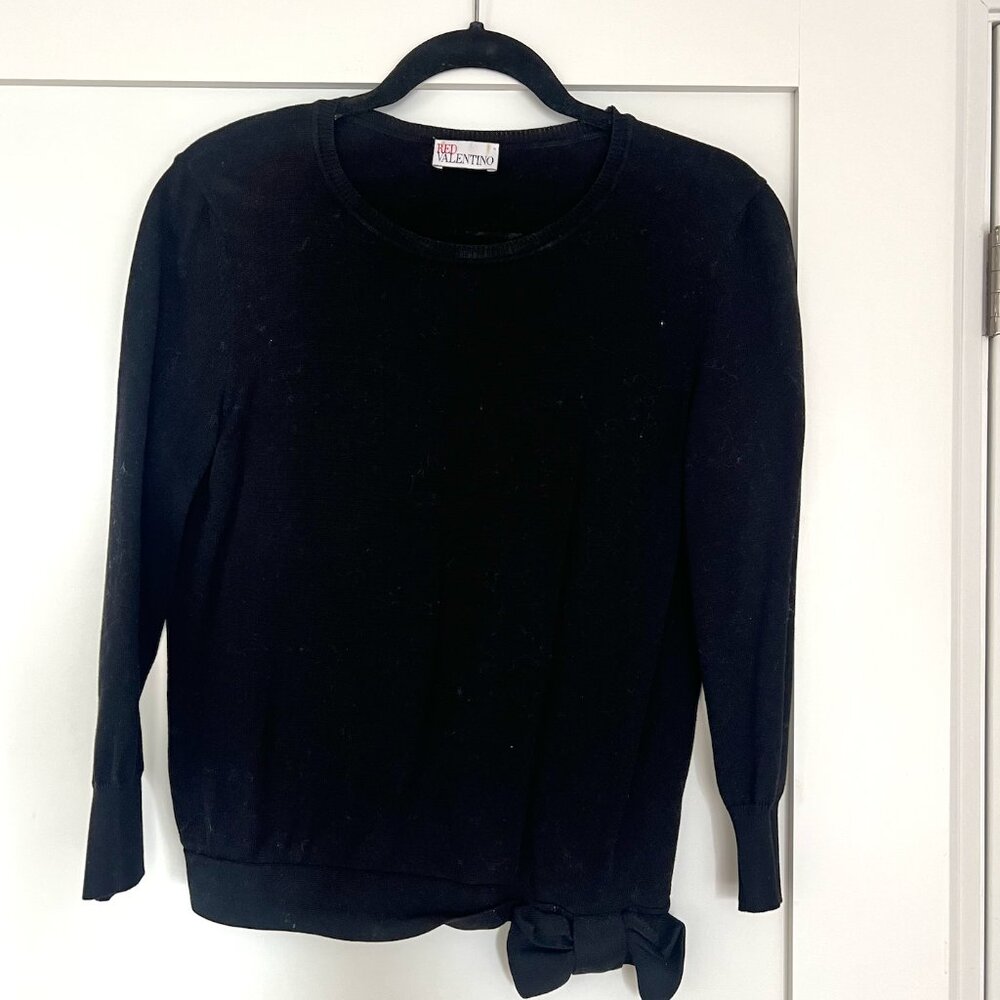 RED Valentino Wool Cotton Crew Neck Sweater Bow Detail